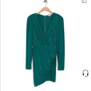 Surplice Long Sleeve, Mini Dress In Forest Green